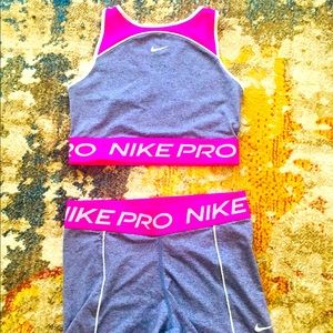 Nike pro crop bra and shorts set